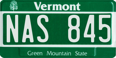 VT license plate NAS845
