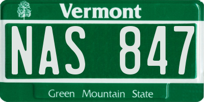 VT license plate NAS847