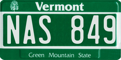 VT license plate NAS849