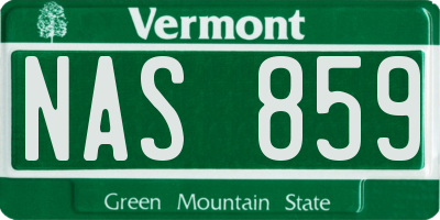 VT license plate NAS859