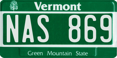 VT license plate NAS869