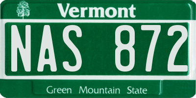 VT license plate NAS872