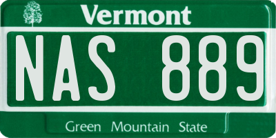 VT license plate NAS889