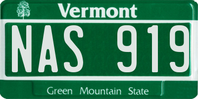 VT license plate NAS919