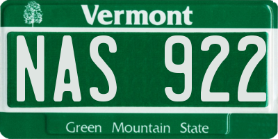 VT license plate NAS922
