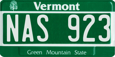 VT license plate NAS923