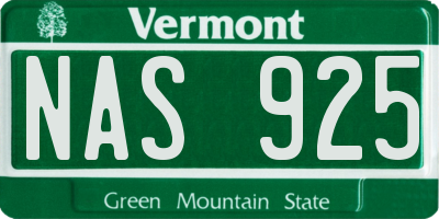 VT license plate NAS925