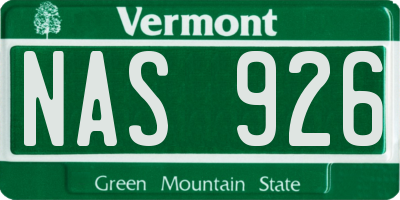 VT license plate NAS926