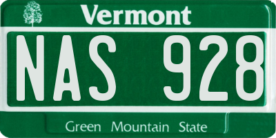 VT license plate NAS928
