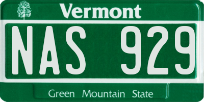 VT license plate NAS929