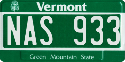 VT license plate NAS933