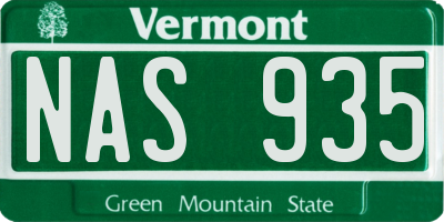 VT license plate NAS935