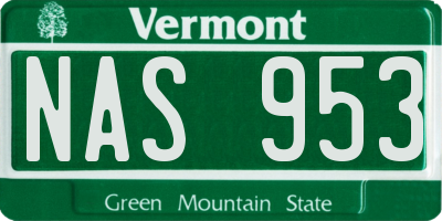 VT license plate NAS953