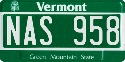 VT license plate NAS958