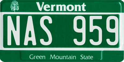 VT license plate NAS959