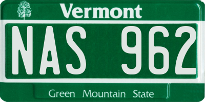 VT license plate NAS962