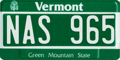 VT license plate NAS965