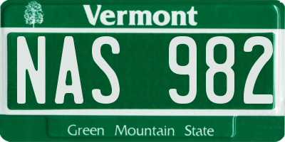 VT license plate NAS982