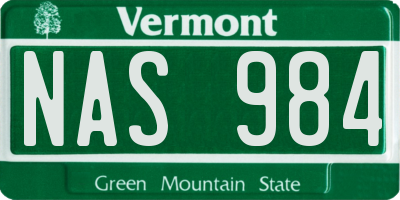 VT license plate NAS984