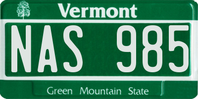 VT license plate NAS985