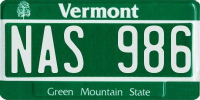 VT license plate NAS986