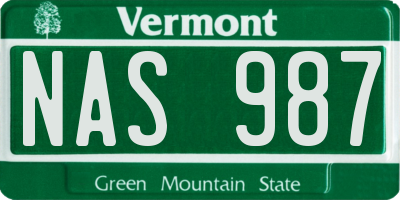 VT license plate NAS987