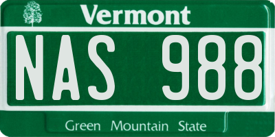 VT license plate NAS988