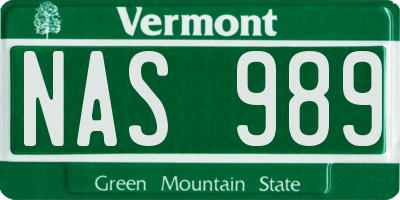 VT license plate NAS989