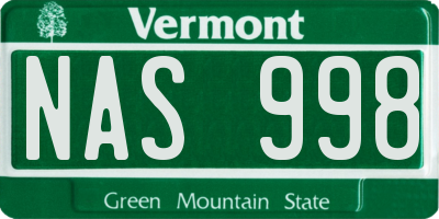 VT license plate NAS998