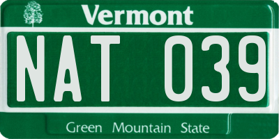 VT license plate NAT039