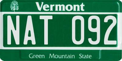 VT license plate NAT092