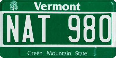 VT license plate NAT980