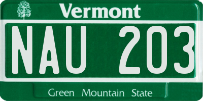 VT license plate NAU203