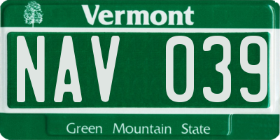 VT license plate NAV039
