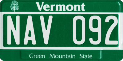 VT license plate NAV092