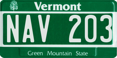 VT license plate NAV203