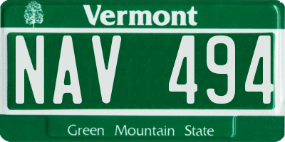 VT license plate NAV494