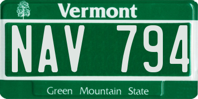 VT license plate NAV794