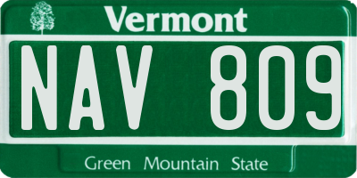 VT license plate NAV809
