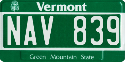 VT license plate NAV839