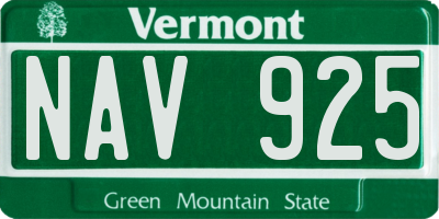 VT license plate NAV925