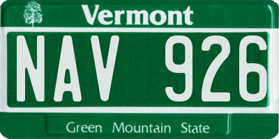 VT license plate NAV926