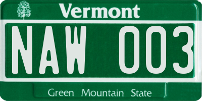 VT license plate NAW003