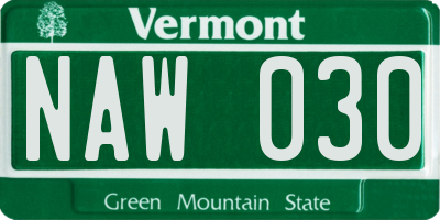VT license plate NAW030