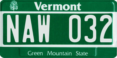 VT license plate NAW032