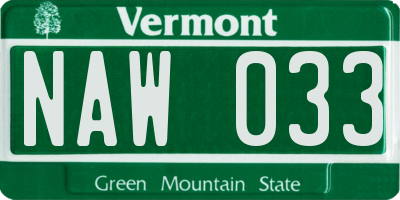 VT license plate NAW033