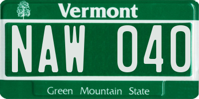 VT license plate NAW040