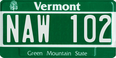 VT license plate NAW102
