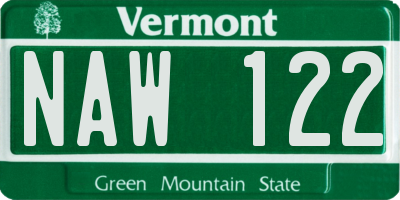 VT license plate NAW122