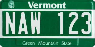 VT license plate NAW123